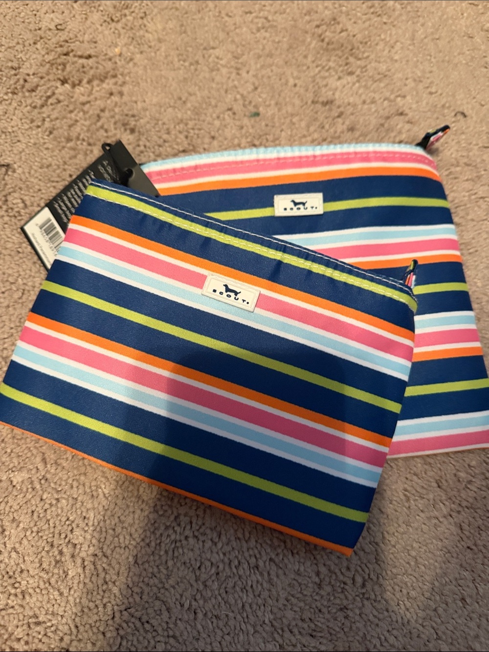 Scout Striped Cosmetic Pouches in Navy, Pink, Orange, Lime & Light Blue
